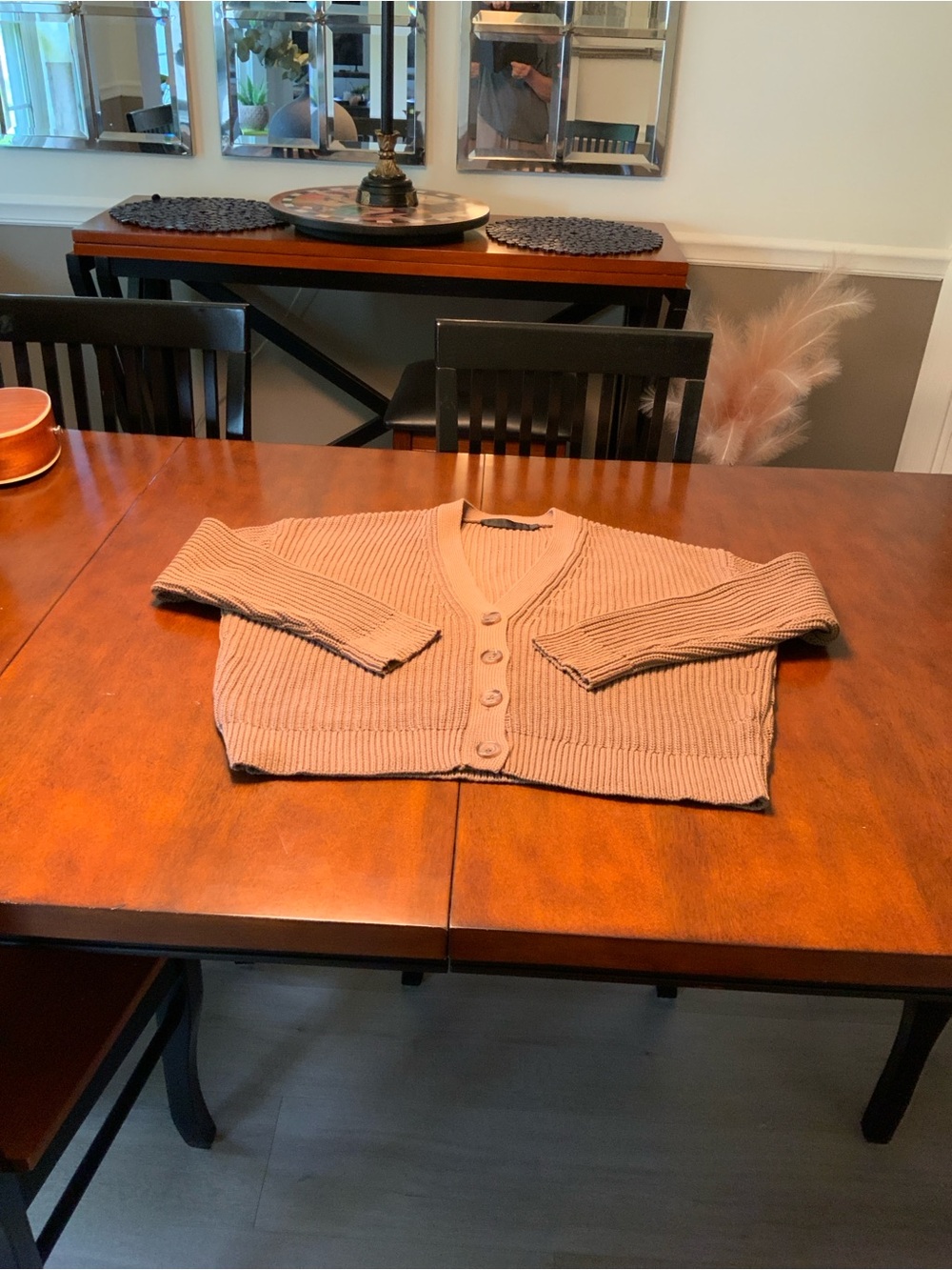 Cropped Cotton Rib-Knit Button Cardigan Sweater - Tan